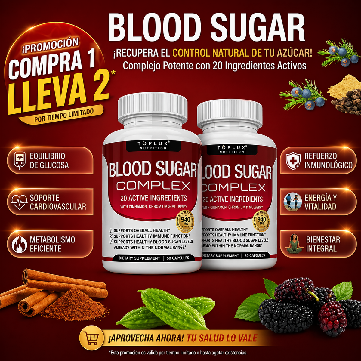 OFERTA 2X1 - Blood Sugar Suplemento | Apoya niveles saludables de azúcar en sangre