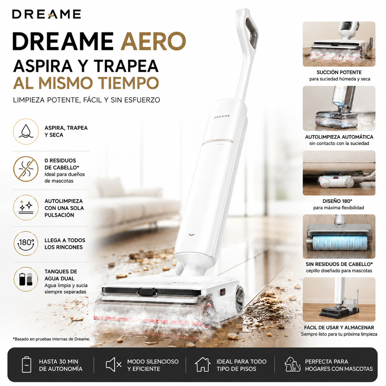Dreame : Aspiradora Inalámbrica 2 en 1 Blanca (Superligera y Portátil)