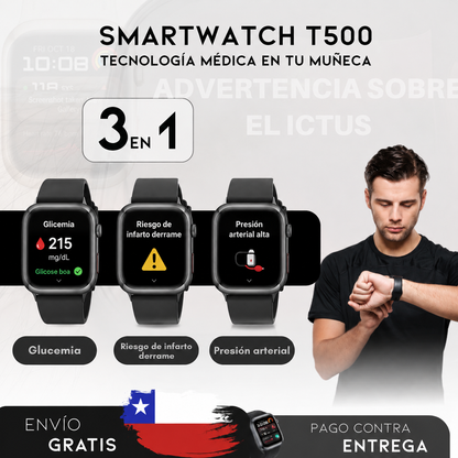SmartWatch T500 – Monitor Médico 3 en 1 | Menú en español